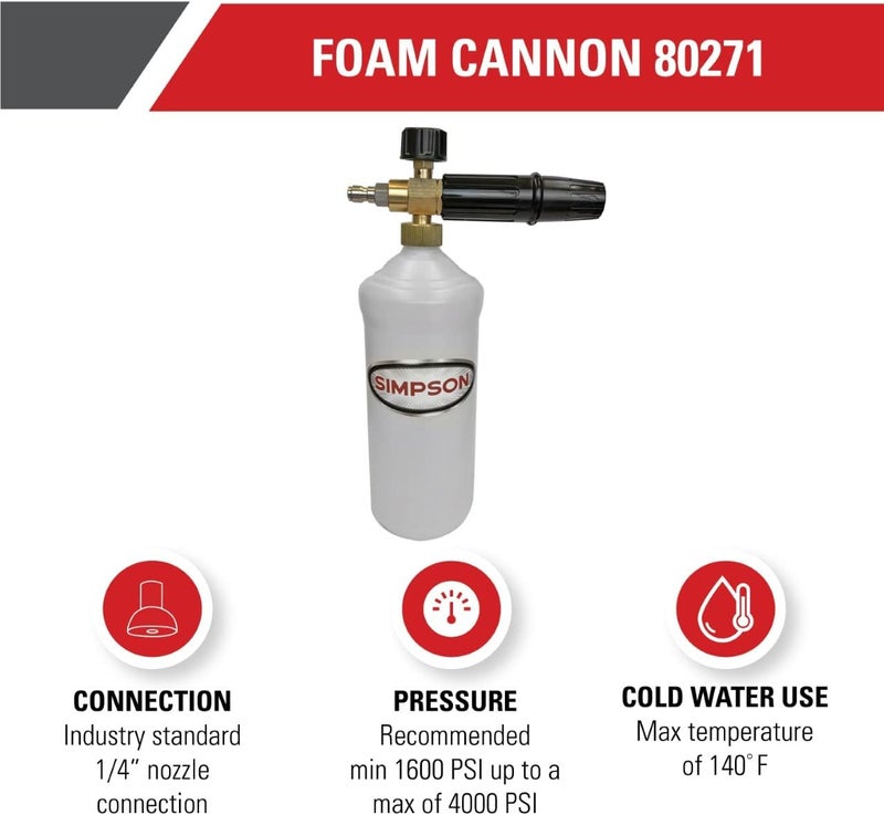 Simpson Cleaning 80271 Pressure Washer Foam Cannon with 1/4 Inch Quick Connector, 1 Liter, White - Image 2