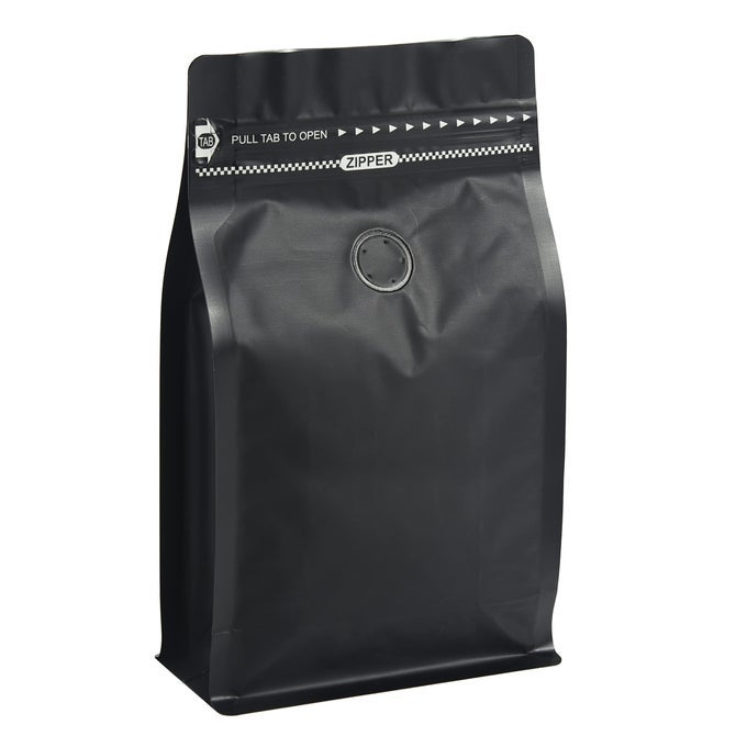 BLACK COFFEE BAGS WITH VALVE PACK OF 100 16OZ1 LB SIZE HIGH BARRIER ALUMINUM FOIL FLAT BOTTOM COFFEE POUCHES WITH RSEALABLE ZIPPER EASY OPEN TAPE