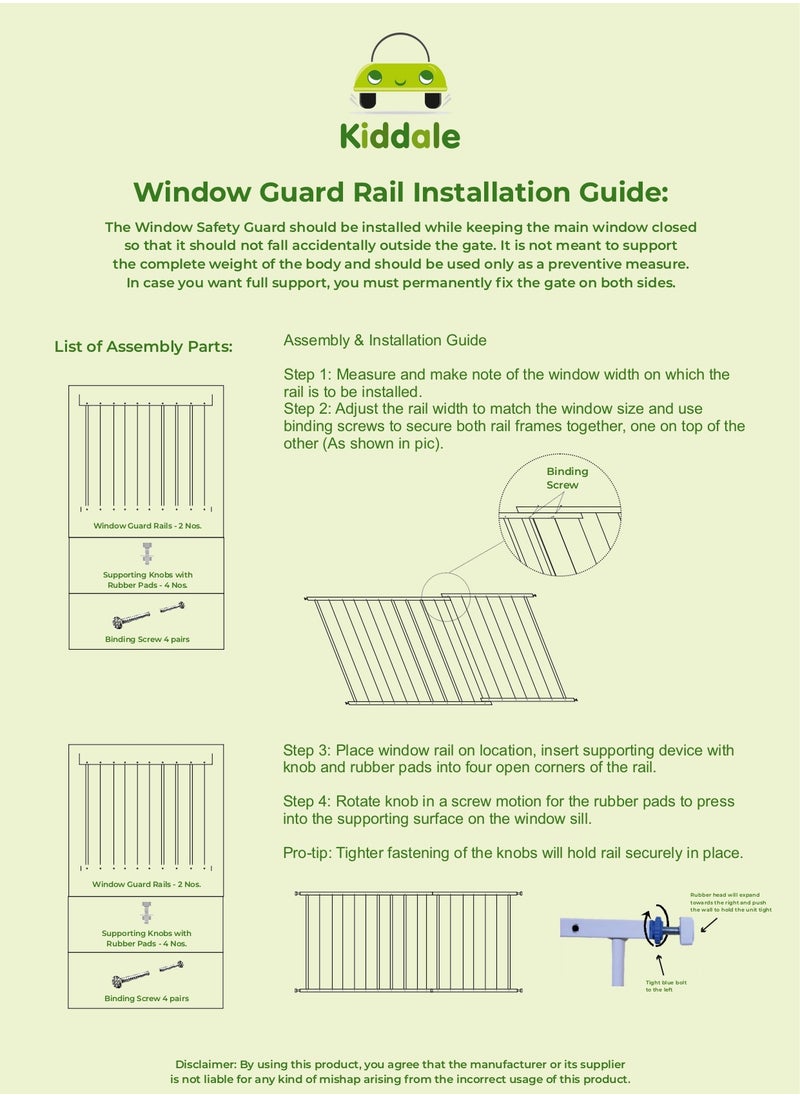 Kiddale - Window Vacuum Safety Gate for Babies & Kids Protection with No Drilling Required for The Window of Width Between 78cm to 140cm, Height: 50cm White - Image 1