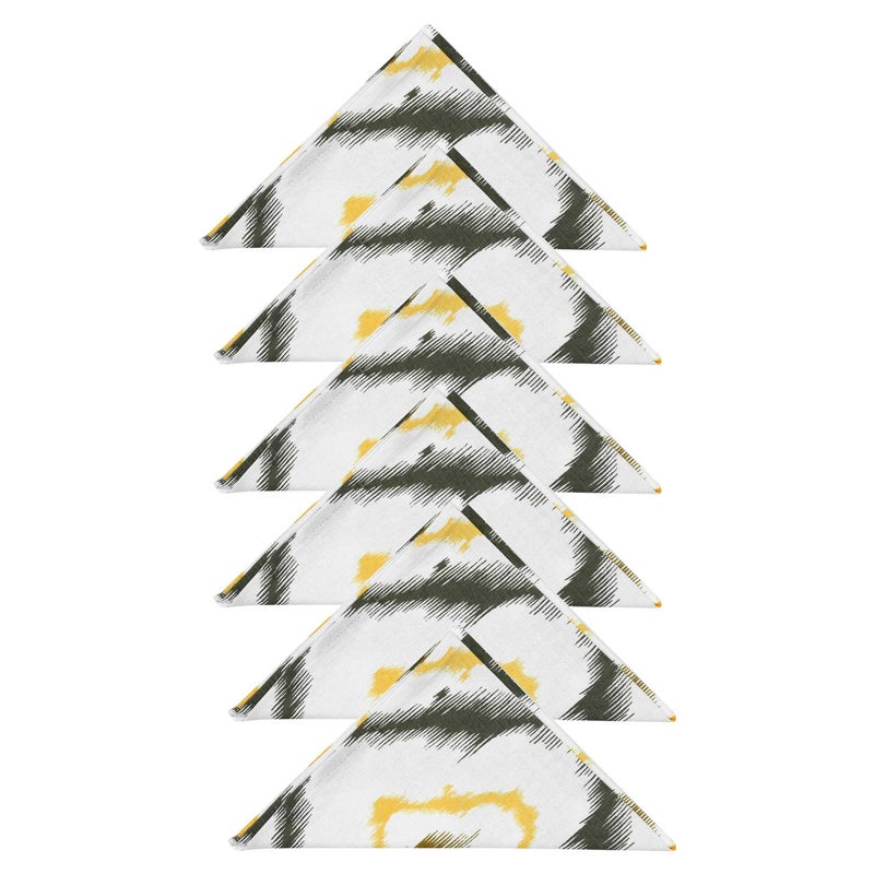 Dekor World Cotton Yellow Ikat Printed and Solid Napkin Set (Pack of 12) - Image 2