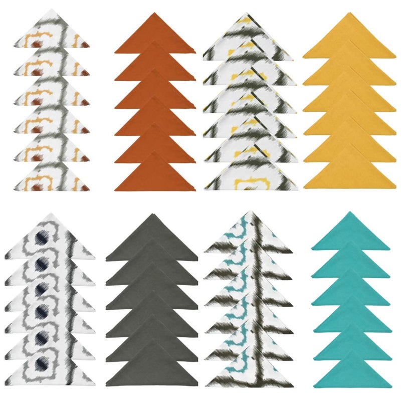 Dekor World Cotton Yellow Ikat Printed and Solid Napkin Set (Pack of 12) - Image 5