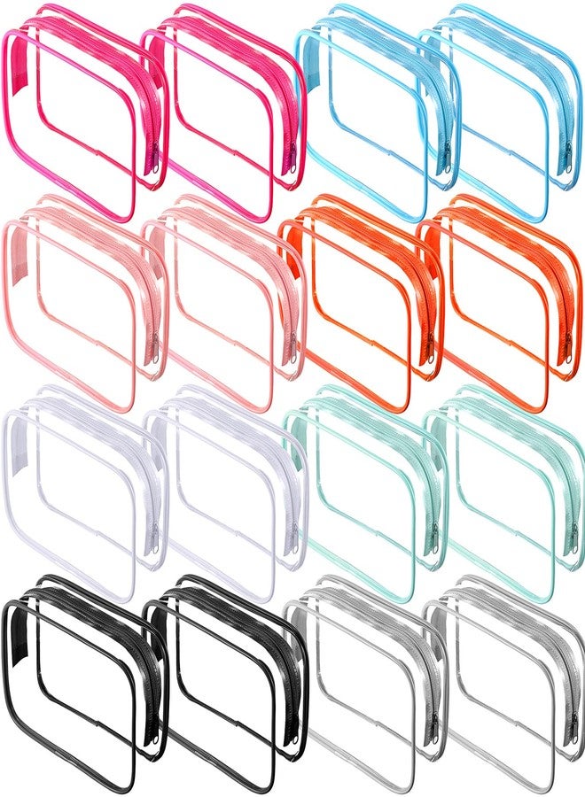 Reginary 16 Pack Clear Cosmetic Bag, Transparent Toiletry Bag Travel Pouch with Zipper Waterproof PVC Plastic Organizer Case for Women Men Traveling Vacation Organization Business Trip Home, 8 Colors - Image 1