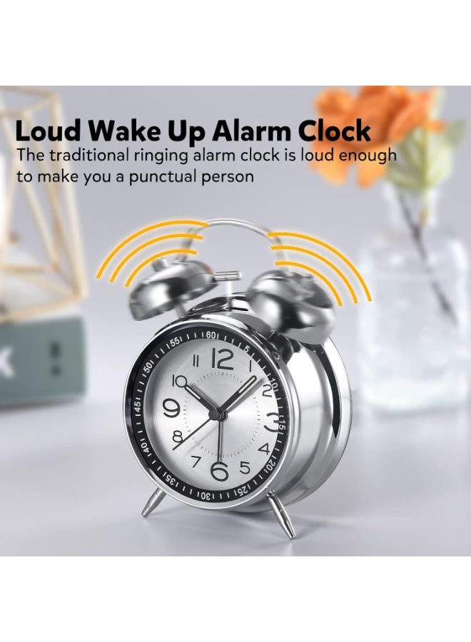 Bukela Loud Alarm Clock for Heavy Sleepers Adults,Retro 4 Inch Silent Non-Ticking Quartz with Backlight,Twin Bell Analog Kids Alarm Clocks for Bedrooms Bedside - Image 5