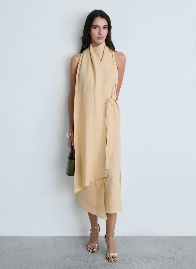 مانجو Casual Belt Linen Dress