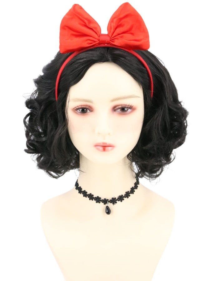 LeMarnia Women Wig Short Curly Bob Wigs Black Princess Wig with Bow Headband for Halloween Costume Party Cosplay Wig - Image 1