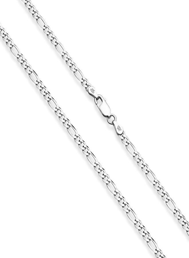 Miabella Italian 925 Sterling Silver, 18K Gold Plated 3mm Diamond-Cut Figaro Link Chain Necklace for Women Men, Made in Italy (sterling silver, 22 Inches) - Image 2