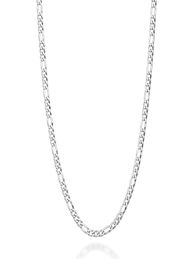 Miabella Italian 925 Sterling Silver, 18K Gold Plated 3mm Diamond-Cut Figaro Link Chain Necklace for Women Men, Made in Italy (sterling silver, 22 Inches) - Image 1