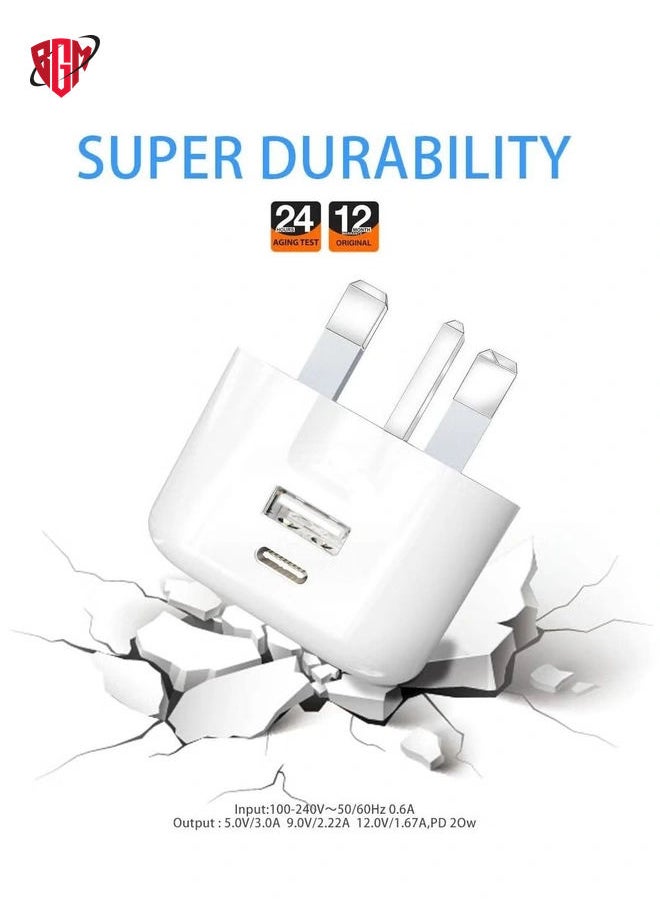 BGM - USB C Fast Charger Plug with 20W for iPhone 14/14 Plus/14 Pro/14 Pro Max 13 Pro Max,12 11 SE 2020 XS XR 8 7 6S Plus, iPad, Air Pods Pro, S22, USBC PD 3.0 Mains UK Type C Wall Charging Power Adapter - Image 1