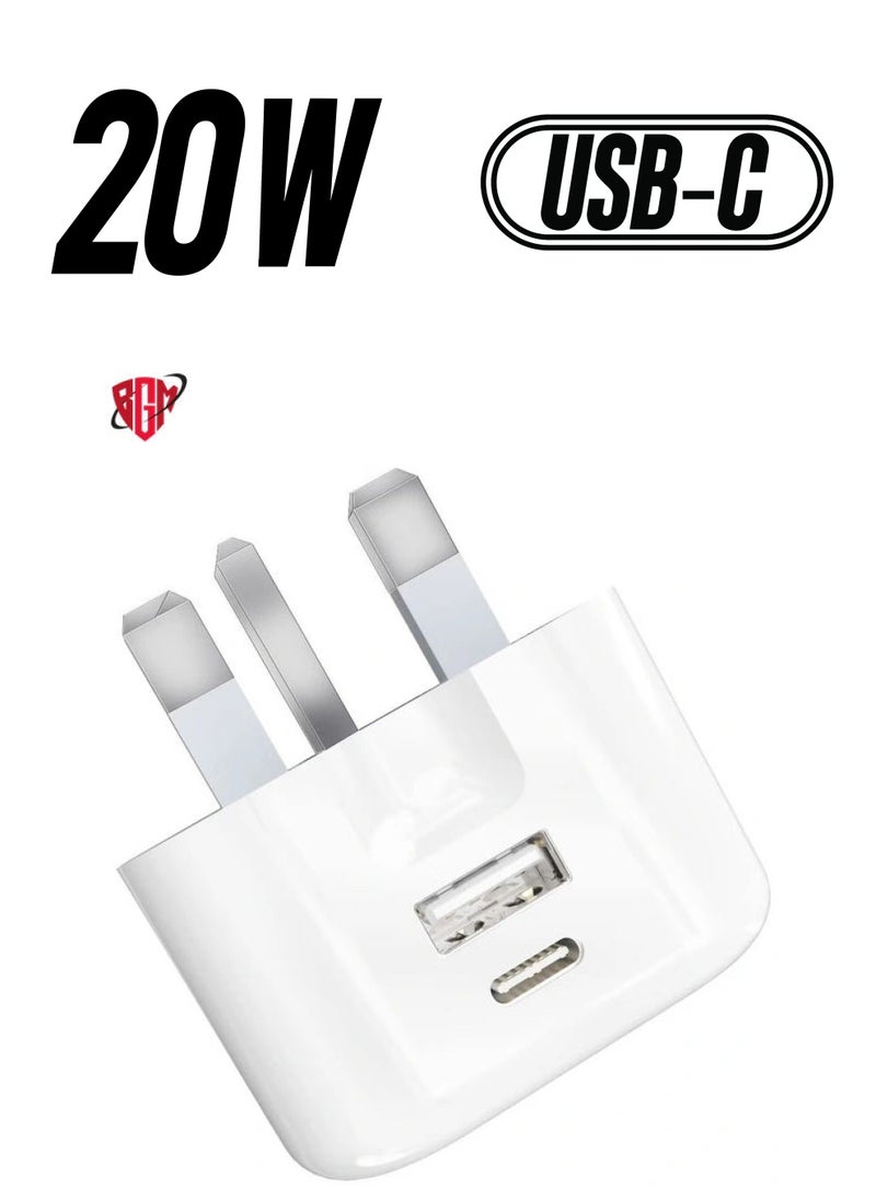 BGM - USB C Fast Charger Plug with 20W for iPhone 14/14 Plus/14 Pro/14 Pro Max 13 Pro Max,12 11 SE 2020 XS XR 8 7 6S Plus, iPad, Air Pods Pro, S22, USBC PD 3.0 Mains UK Type C Wall Charging Power Adapter - Image 1