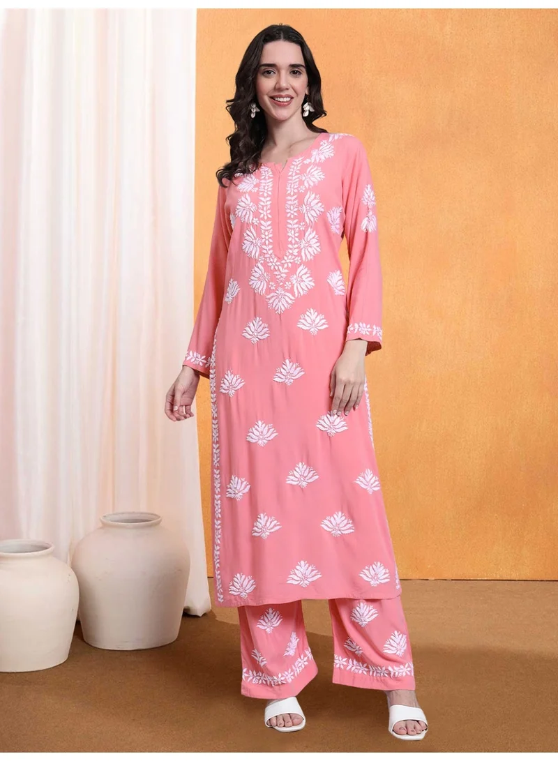 Alaya Women Hand Embroidered Chikankari Rayon kurta set AL4084KS