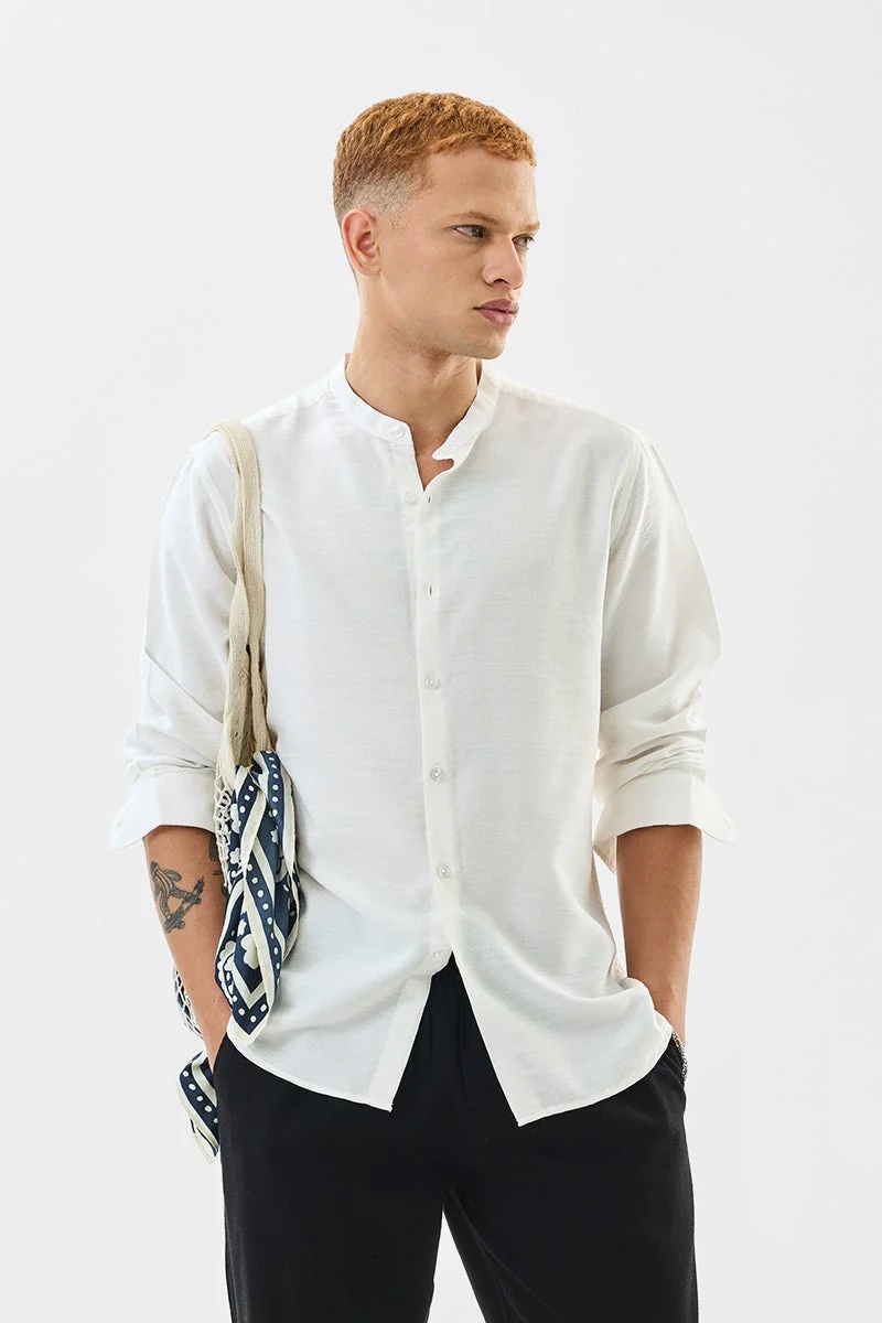 SNITCH White Textured Long Sleeve Slim Fit Shirt