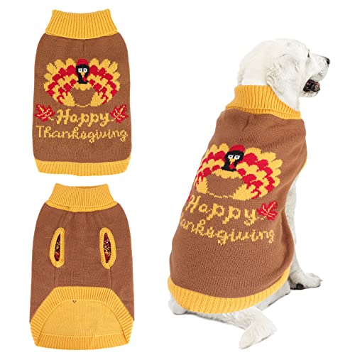 YUEPET Thanksgiving Dog Sweater with Turkey Pattern Classic Knit Pullover Dog Clothes with Leash Hole Suitable for Medium Dogs M - Image 1
