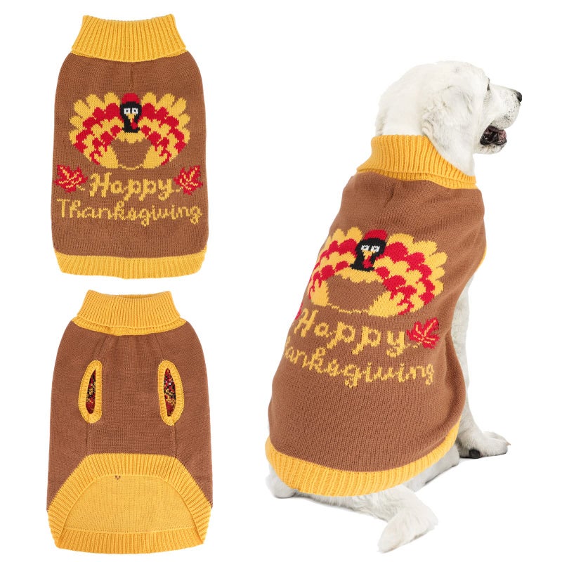 YUEPET Thanksgiving Dog Sweater with Turkey Pattern Classic Knit Pullover Dog Clothes with Leash Hole Suitable for Medium Dogs M - Image 2
