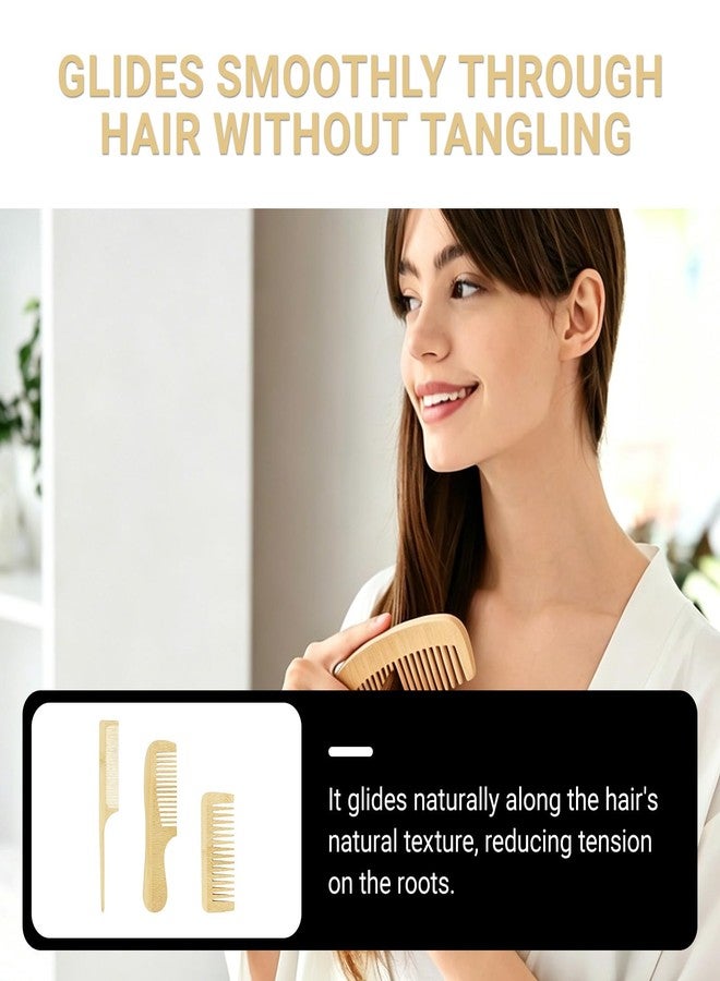 UPIQNG 3 pcs Natural Handmade Bamboo Anti-Static Combs Set Natural Wooden Combs Wide Tooth, Rat Tail and Fine Tooth for Hair, Beard, Travel-Friendly, Hand Polished - Image 5