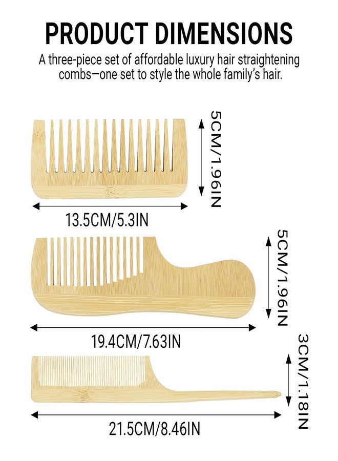 UPIQNG 3 pcs Natural Handmade Bamboo Anti-Static Combs Set Natural Wooden Combs Wide Tooth, Rat Tail and Fine Tooth for Hair, Beard, Travel-Friendly, Hand Polished - Image 2