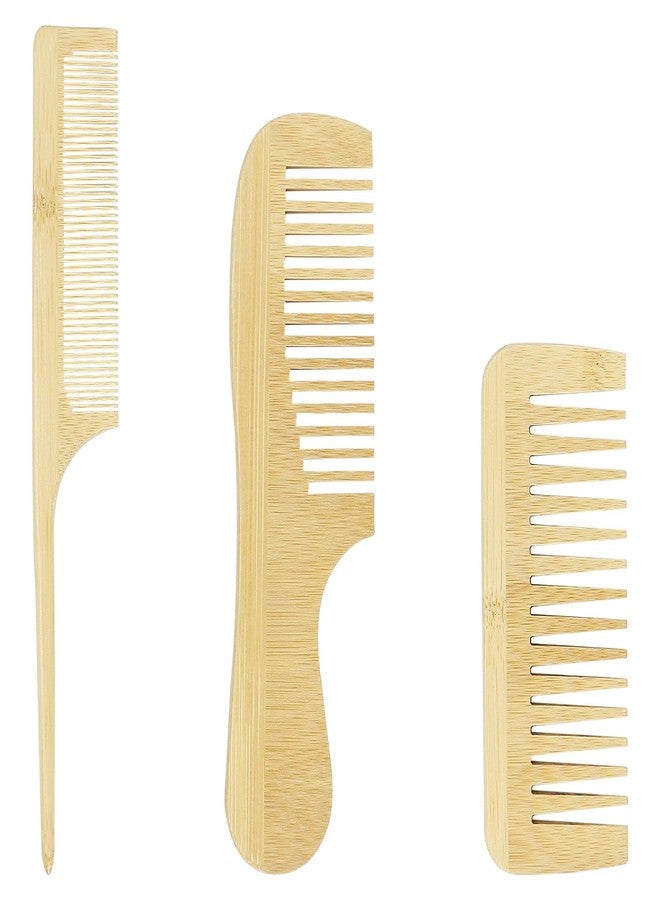 UPIQNG 3 pcs Natural Handmade Bamboo Anti-Static Combs Set Natural Wooden Combs Wide Tooth, Rat Tail and Fine Tooth for Hair, Beard, Travel-Friendly, Hand Polished - Image 1