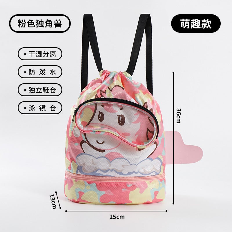 Kids Swim Bag Wet Dry SeparationUpgraded Pink Unicorn with Shoe Bin Upgraded Pink Unicorn with Shoe Bin