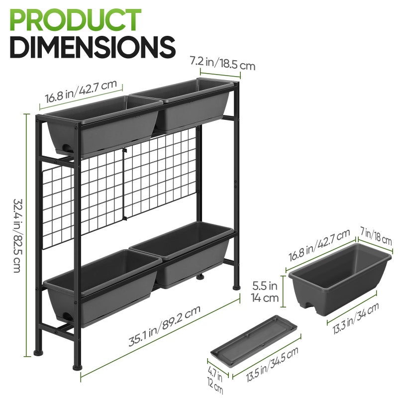 CADUKE Raised Planter Box, Plastic Raised Garden Bed with Legs, Standing Planter Box with Drainage Holes & Trellis, 32" Elevated Flower Beds Outdoor & Indoor for Vegetables, Balcony, Patio, Grey - Image 2