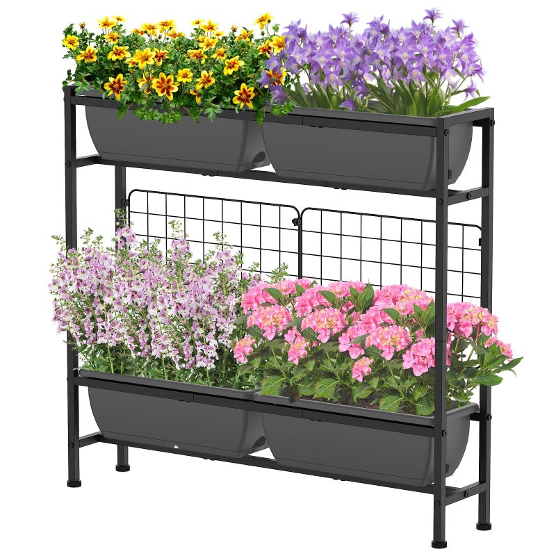 CADUKE Raised Planter Box, Plastic Raised Garden Bed with Legs, Standing Planter Box with Drainage Holes & Trellis, 32" Elevated Flower Beds Outdoor & Indoor for Vegetables, Balcony, Patio, Grey - Image 1