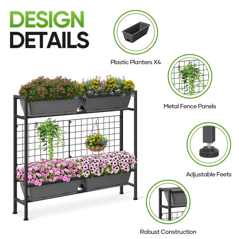 CADUKE Raised Planter Box, Plastic Raised Garden Bed with Legs, Standing Planter Box with Drainage Holes & Trellis, 32" Elevated Flower Beds Outdoor & Indoor for Vegetables, Balcony, Patio, Grey - Image 4