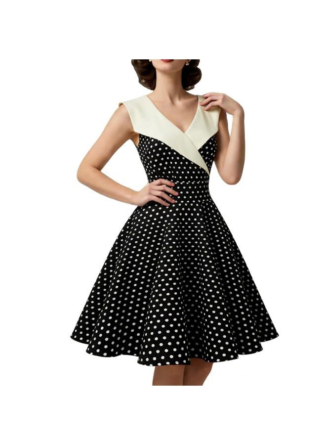 HIGAKI Women's 1950s Dress Tea Party V-Neck Sleeveless Vintage Dress, Dr0065bk, XXL - Image 1