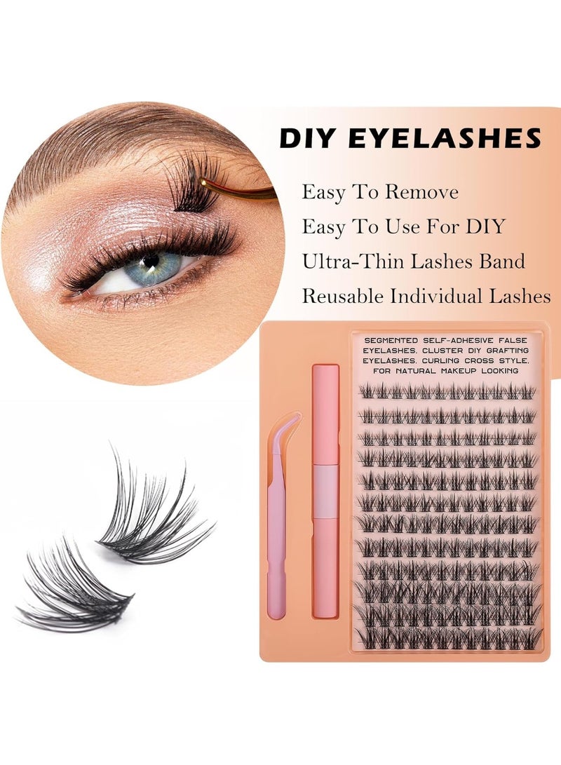 MJZ 168pcs Self Adhesive Eyelashes Clusters, DIY False Eyelash Extension Kit,9-12mm D Curl Natural Individual Waterproof Fluffy Lashes, with Lash Bond and Seal and Tweezer, Daily Exquisite Eyelashes Clusters - Image 4