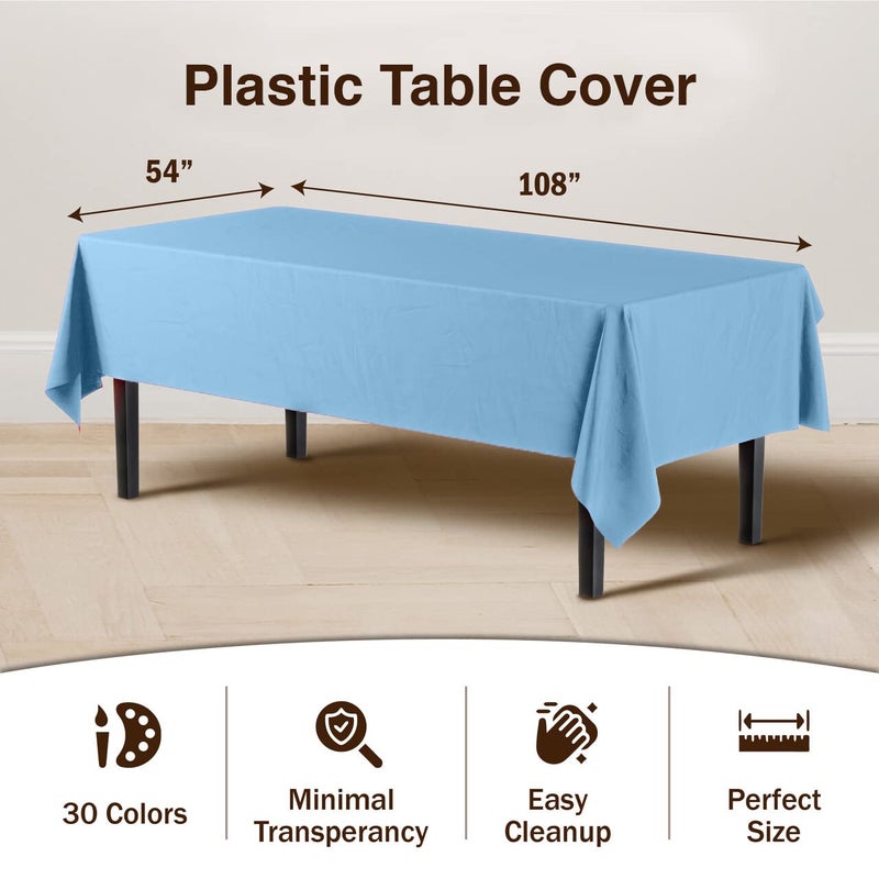 Party Solids Exquisite Party Solids 6-Pack Premium Plastic Tablecloth 54in. x 108in. Rectangle Plastic Table Cover - Light Blue - Image 3