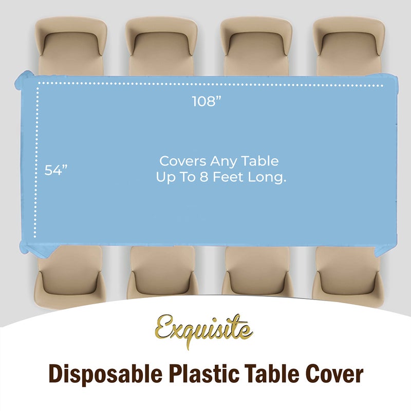 Party Solids Exquisite Party Solids 6-Pack Premium Plastic Tablecloth 54in. x 108in. Rectangle Plastic Table Cover - Light Blue - Image 4