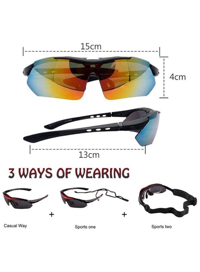 Interchangeable Motorcycle Sunglasses Unbreakable UV400 Rider Glasses with 5 Interchangeable Lenses for Men and Women, Running, Golf, Fishing, Hiking, Baseball - Image 2