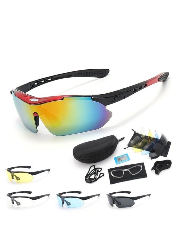 Interchangeable Motorcycle Sunglasses Unbreakable UV400 Rider Glasses with 5 Interchangeable Lenses for Men and Women, Running, Golf, Fishing, Hiking, Baseball - Image 1