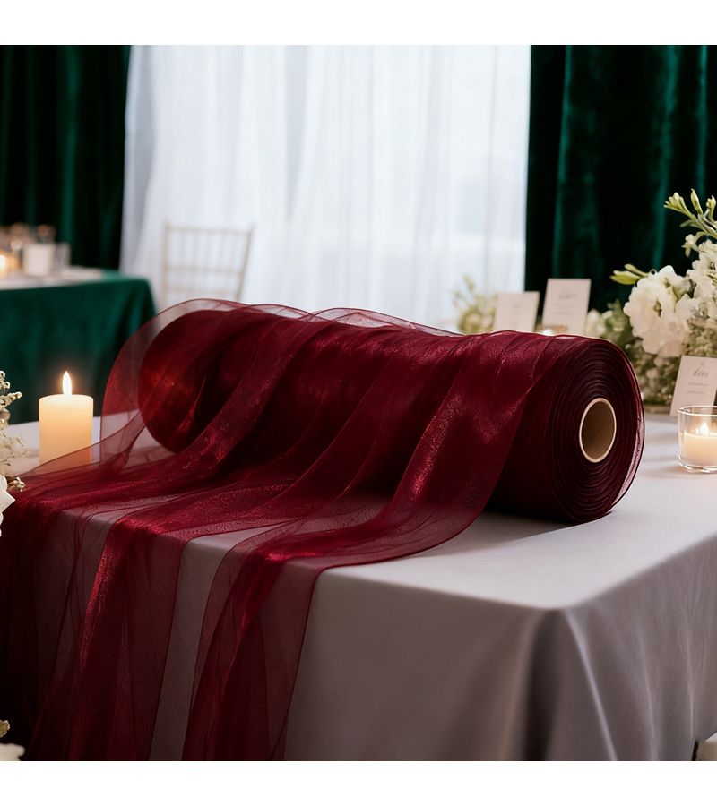 Classic Burgundy Wine Red Mesh Fabric 35x3000cm for Wedding Arch Decor Projects - Image 1