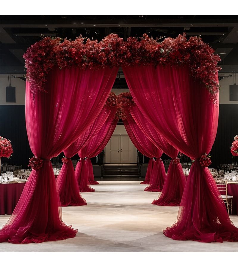 Classic Burgundy Wine Red Mesh Fabric 35x3000cm for Wedding Arch Decor Projects - Image 5