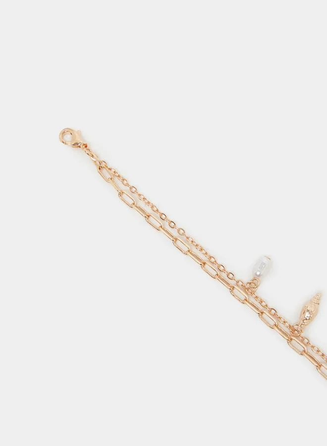 Styli Styli Faux Pearl Beach Charm Anklet with Lobster Clasp