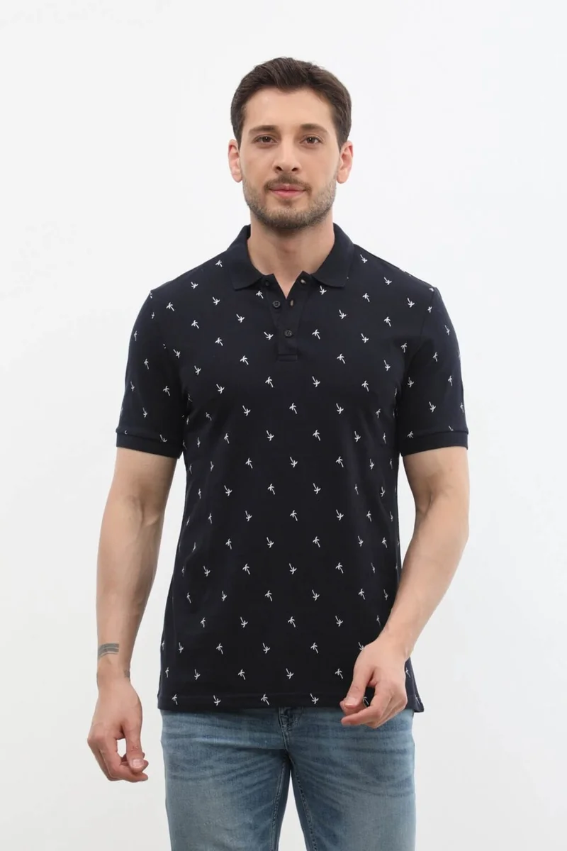 Markapia Man Men's Polo Neck Leaf Patterned 100% Cotton T-Shirt