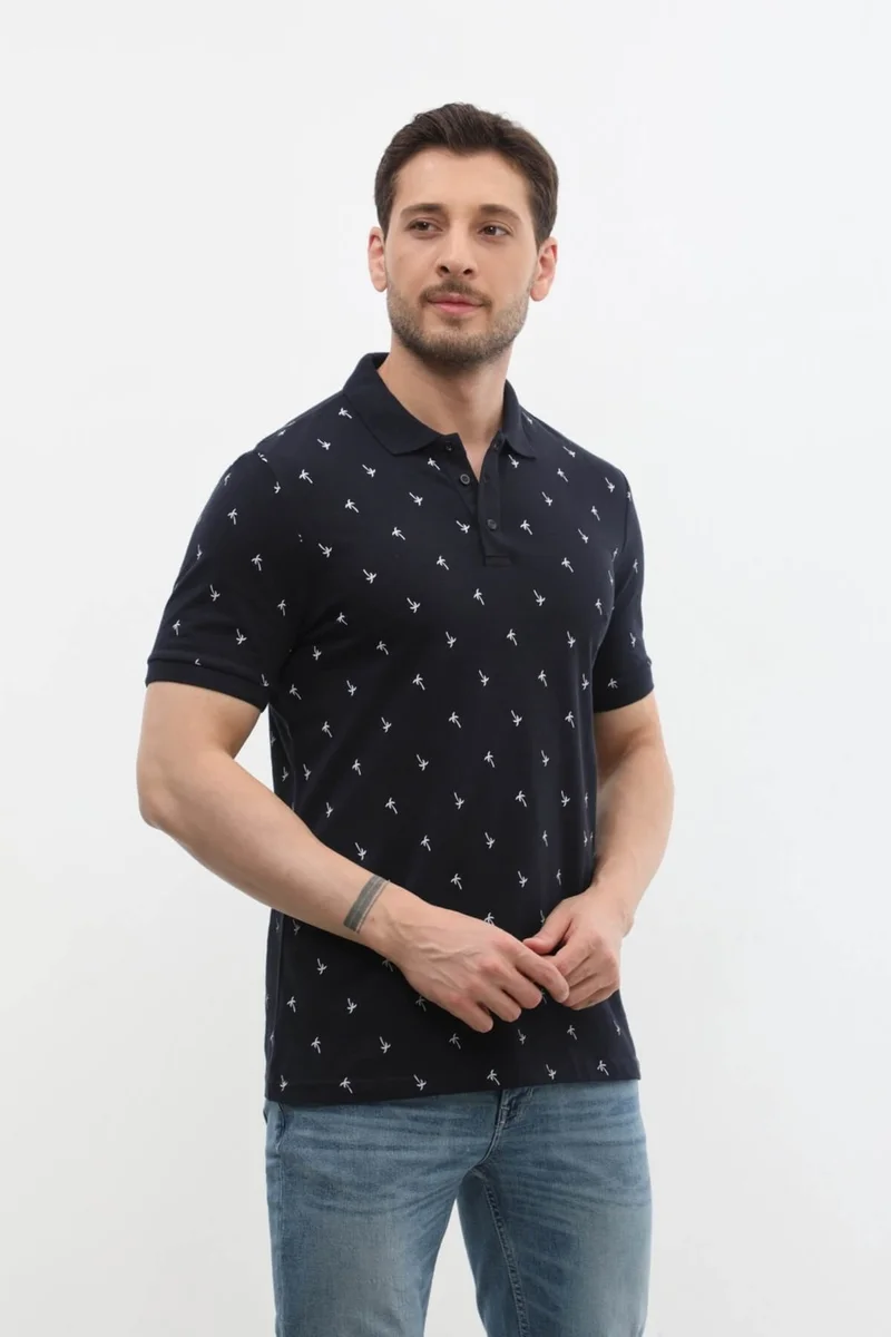 Markapia Man Men's Polo Neck Leaf Patterned 100% Cotton T-Shirt