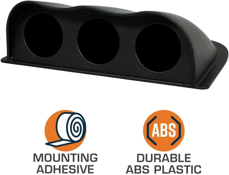 GLOWSHIFT Universal Black Triple Gauge Console Dashboard Pod with Dome Lip - Fits Any Make/Model - ABS Plastic - Mounts (3) 2-1/16" (52mm) Gauges to Vehicle's Dash - Image 2