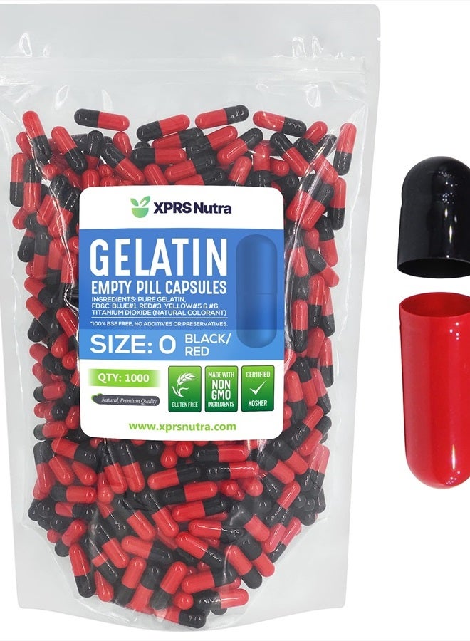 XPRS Nutra Size 0 Empty Capsules - 1000 Count Empty Gelatin Capsules - Empty Pill Capsules - DIY Capsule Filling - Pure Bovine Pill Capsules Empty Gel Caps (Black/Red) - Image 1