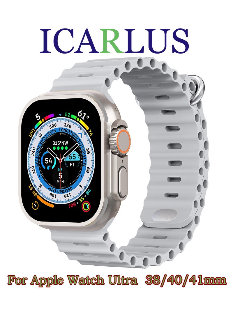 ICARLUS - Ocean Band Compatible with Apple Watch Ultra Band 41/40/38mm Men Women, Soft Silicone Sport Band Replacement Strap for Apple Watch Ultra2/Ultra iWatch Series 9 8 7 SE 6 5 4 3 2 1 Grey - Image 1