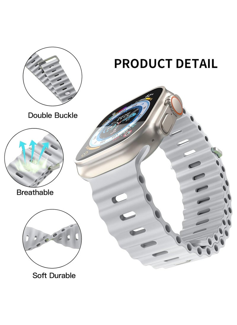 ICARLUS - Ocean Band Compatible with Apple Watch Ultra Band 41/40/38mm Men Women, Soft Silicone Sport Band Replacement Strap for Apple Watch Ultra2/Ultra iWatch Series 9 8 7 SE 6 5 4 3 2 1 Grey - Image 1
