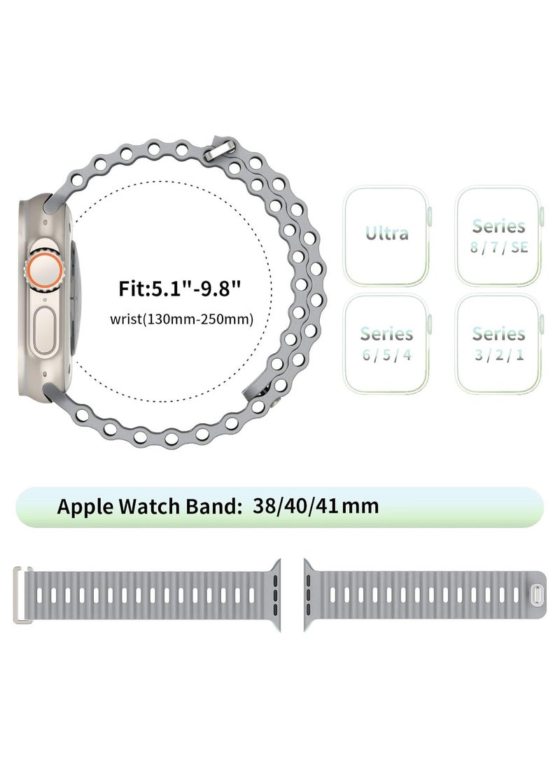 ICARLUS - Ocean Band Compatible with Apple Watch Ultra Band 41/40/38mm Men Women, Soft Silicone Sport Band Replacement Strap for Apple Watch Ultra2/Ultra iWatch Series 9 8 7 SE 6 5 4 3 2 1 Grey - Image 1