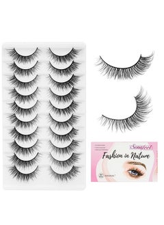 Natural Eyelashes Wispy Cat Eye Lashes 3D Mink Lashes Pack 13Mm 10Pairs Short Fluffy False Eyelashes Reusable Natural Strip Lashes