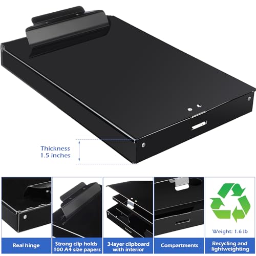 Janlaugh 1 Pieces Metal Storage Clipboard Letter Size Heavy Duty Aluminum Clip Board 14'' x 9.06'' x 2.95'' Contractor Clipboard Dual Storage Form Holder Paper Holder with High Capacity Clip - Image 3