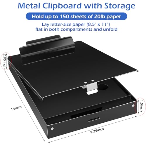 Janlaugh 1 Pieces Metal Storage Clipboard Letter Size Heavy Duty Aluminum Clip Board 14'' x 9.06'' x 2.95'' Contractor Clipboard Dual Storage Form Holder Paper Holder with High Capacity Clip - Image 2