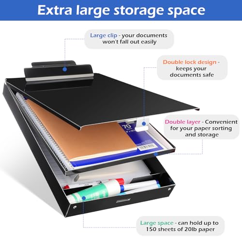 Janlaugh 1 Pieces Metal Storage Clipboard Letter Size Heavy Duty Aluminum Clip Board 14'' x 9.06'' x 2.95'' Contractor Clipboard Dual Storage Form Holder Paper Holder with High Capacity Clip - Image 4