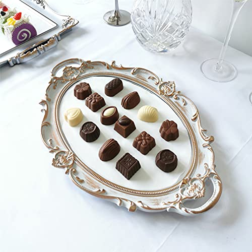 Yamfurga Oval Decorative Mirror Tray, French Style, Makeup Organizer, Jewelry Organizer, Serving Tray, 9.8"x 14.6", Golden Grey - Image 2