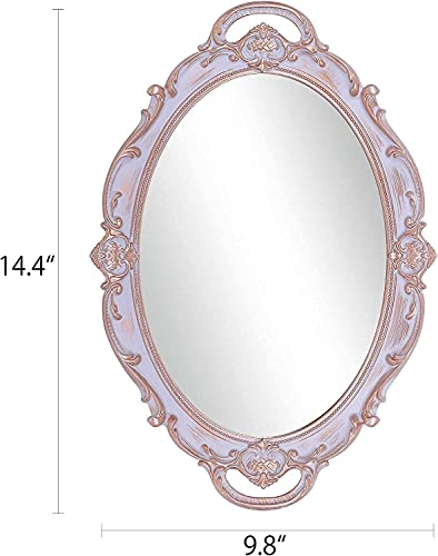 Yamfurga Oval Decorative Mirror Tray, French Style, Makeup Organizer, Jewelry Organizer, Serving Tray, 9.8"x 14.6", Golden Grey - Image 5