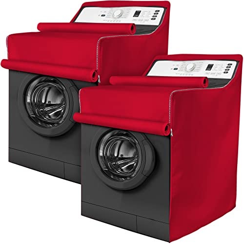 BlueStars 2PCS Washing Machine Covers For Topload and Frontload WasherDryer Premium Outdoor Protection For Most Washer Dryer Cover W29x D28x H43 Red