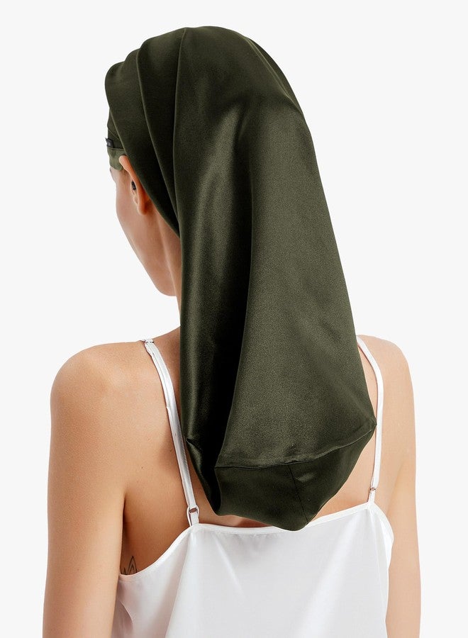 LilySilk 100% Silk Bonnet Mulberry 19 Momme Silk Sleep Cap Long for Curly Hair Night Cap for Sleeping, Silk Hair Wrap for Women Olive Green - Image 5