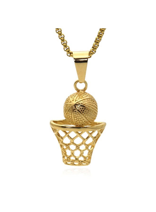 Xusamss Punk Rock Stainless Steel Basketball Hoop Pendant Necklace, stainless steel, no gemstone - Image 1