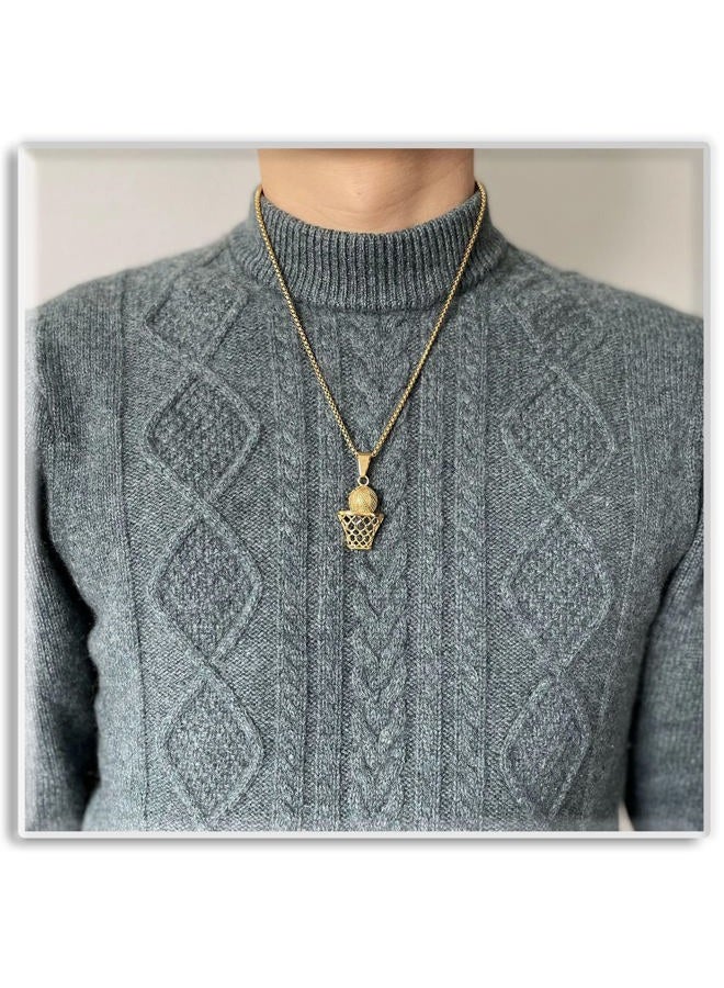 Xusamss Punk Rock Stainless Steel Basketball Hoop Pendant Necklace, stainless steel, no gemstone - Image 2